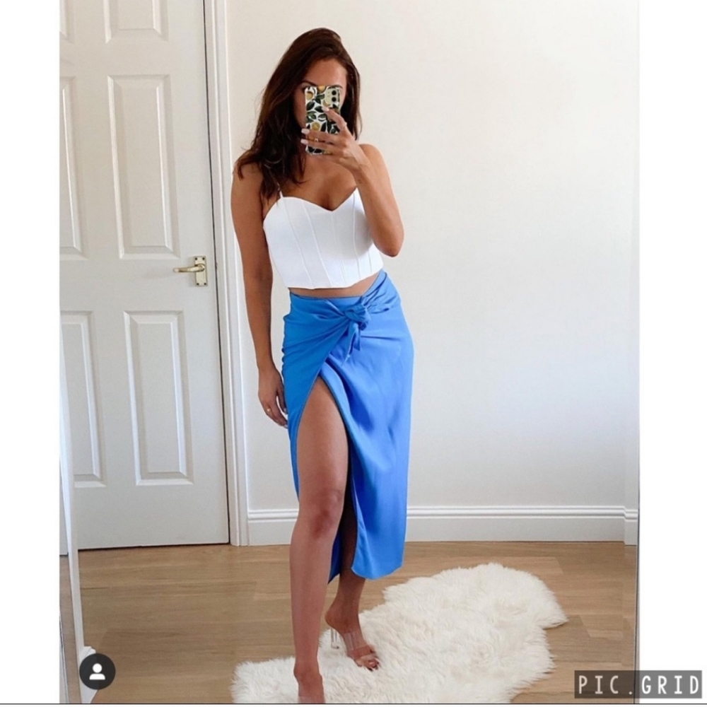 Zara * wrap midi knot blue skirt - Picture 2 of 16